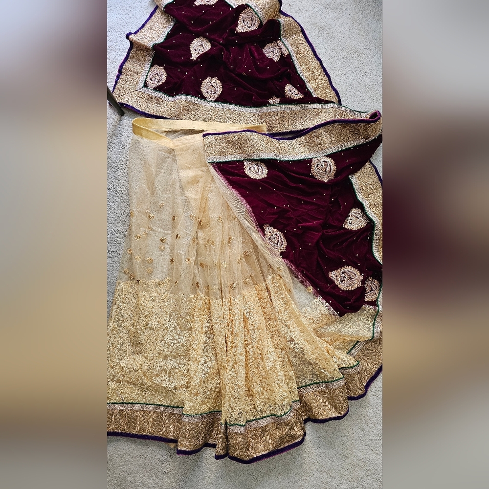 Burgundy and Purple Ready-made Saree